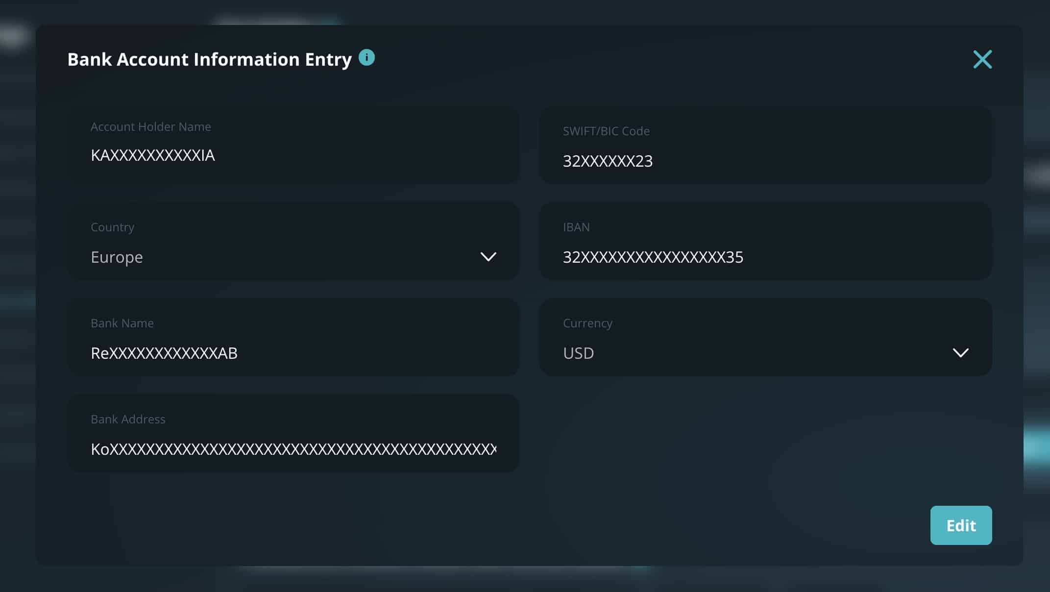 Bank Account Information Entry