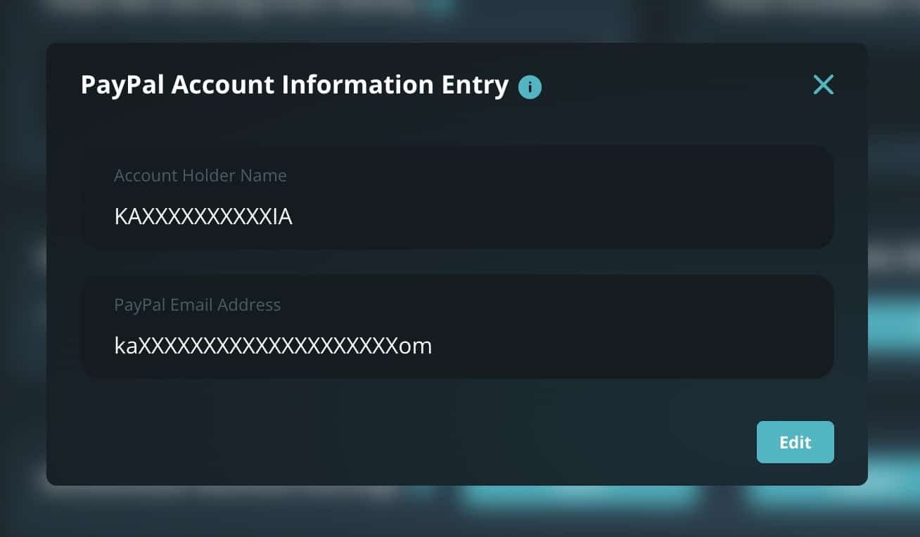 PayPal Account Information Entry